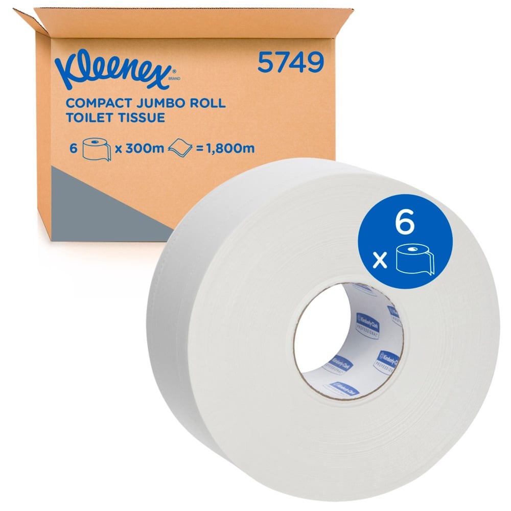 KLEENEX COMPACT JUMBO TOILET ROLL 2 PLY 5749 300m - 6 Rolls (1,800m)